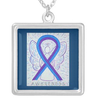 Blue and Purple Awareness Ribbon Angel Necklace