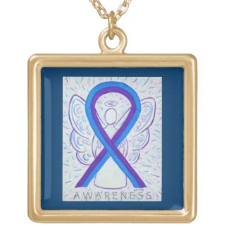 Blue and Purple Awareness Ribbon Angel Necklace
