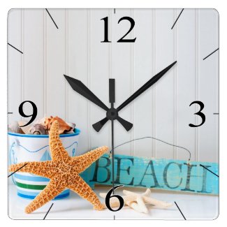 Starfish Beach Tropical Summer Square Wall Clock
