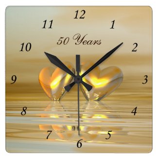 Golden Anniversary Hearts Square Wall Clock