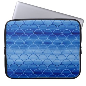 Geometric Prussian Blue Watercolor Scales Laptop Computer Sleeves