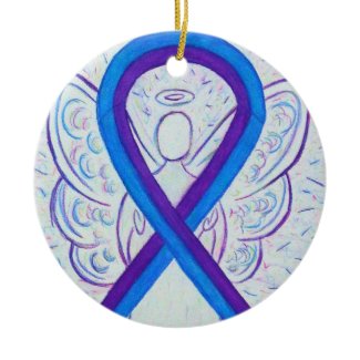Blue and Purple Awareness Ribbon Angel Ornaments
