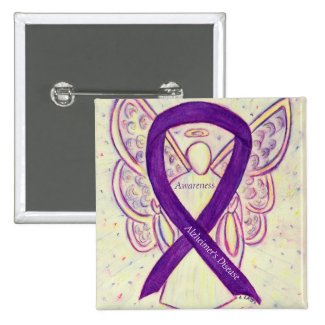 Alzheimer&#39;s Disease Purple Ribbon Angel Art Pins
