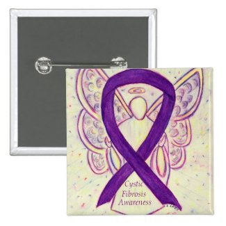Cystic Fibrosis Awareness Angel Ribbon Art Pin