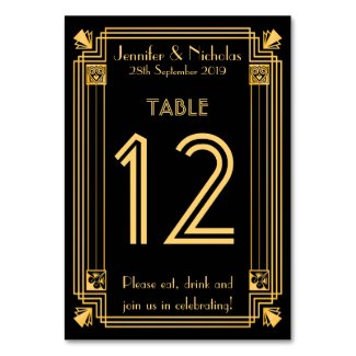 Great Gatsby 1920s Art Deco Wedding Table Number Card