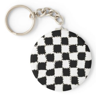 Button Keychain with Crocheted Checkered Style