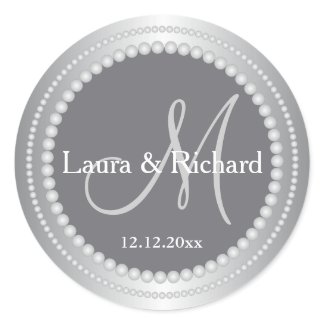 Silver Gray Personalized Wedding Monogram Seals Classic Round Sticker