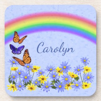 Pretty Butterflies and Daisies Spring Garden Drink Coaster
