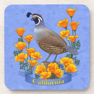 California State Bird Quail & Golden Poppy Drink Coaster
