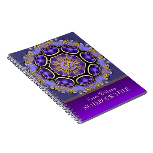 Yoga Golden Om Purple Fractal Mandala Notebook