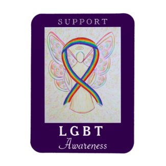 LGBT Rainbow Awareness Ribbon Angel Magnet