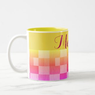 Sunny Yellow & Pink Quilt Pattern Name Mug