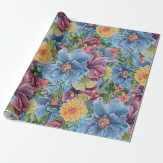 Colorful Flowers Collage Pattern Wrapping Paper