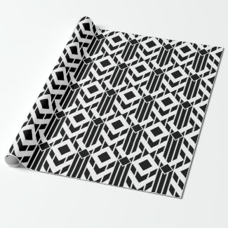 Fancy Geometric Black White Stripes and Diamonds Wrapping Paper