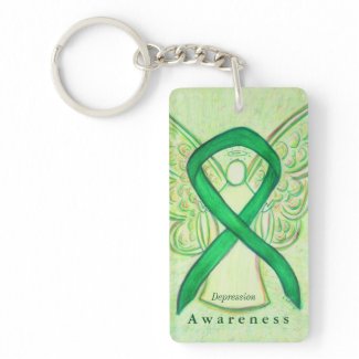 Depression Angel Green Awareness Ribbon Keychain