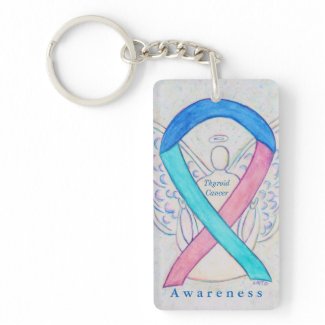 Thyroid Cancer Angel Awareness Ribbon Keychain