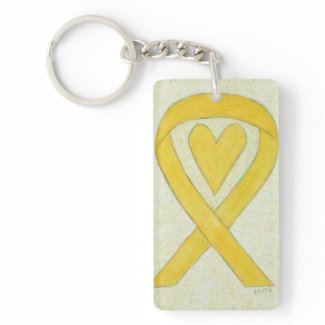 Yellow Awareness Ribbon Heart Custom Art Keychain