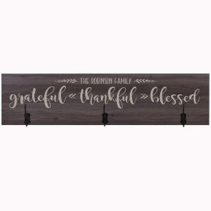 Grateful, Thankful & Blessed Wooden Coat Rack