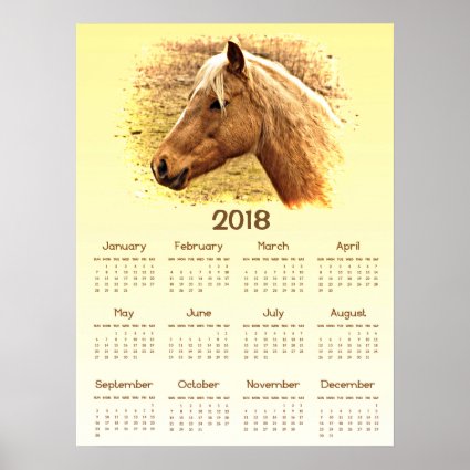 Brown Horse 2018 Animal Calendar Poster