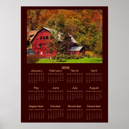 Red Barn in Autumn 2018 Calendar Poster