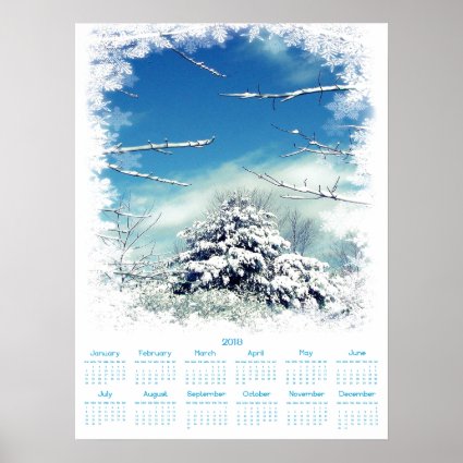 Snowy Winter Tree 2018 Blue Nature Calendar Poster