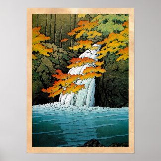 Cool oriental japanese Kawase Senju Waterfall art Poster