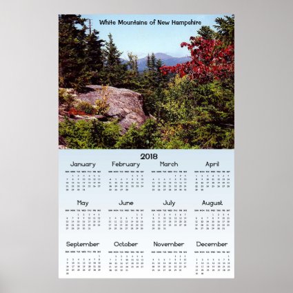 White Mountains New Hampshire 2018 Calendar Poster