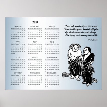 Chinese Hermit Poets 2018 Blue Calendar Poster