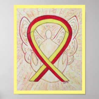 Red and Yellow Awareness Ribbon Angel Poster