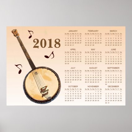 Banjo Musical Instrument Orange 2018 Calendar Poster