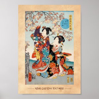 Classic vintage ukiyo-e two geishas Utagawa art Poster