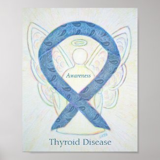 Thyroid Disease Awareness Ribbon Angel Art Poster