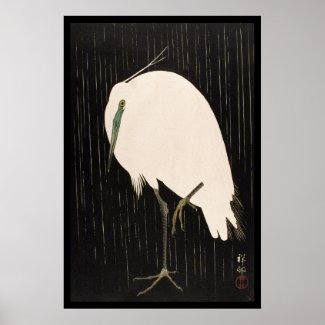 Classic vintage japanese ukiyo-e white crane art poster