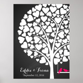 signature wedding guest book tree bird pink poster