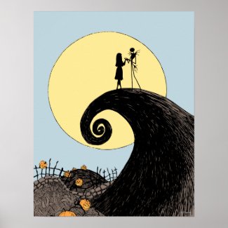 Jack and Sally Holding Hands Under the Moon Poster