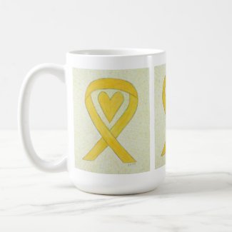 Yellow Awareness Ribbon Heart Custom Coffee Mug
