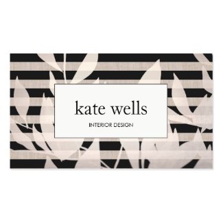 Elegant Leaves and Black Stripes Interior Designer Business Card