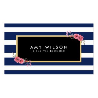 Lifestyle Blogger Social Media Blue White Floral Business Card