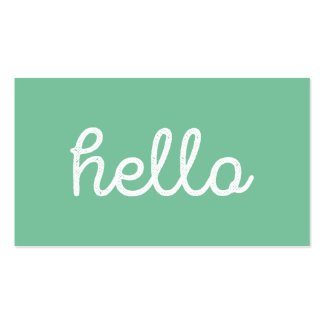 Modern simple green hello script graphic designer business card