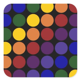 Rainbow Polka Dots on Black Square Sticker