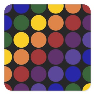 Rainbow Polka Dots on Black Square Sticker