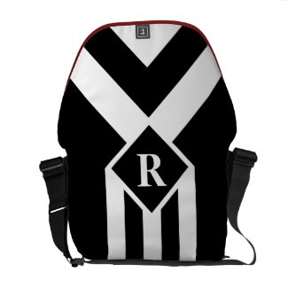 White Stripes and Chevrons on Black with Monogram Courier Bag