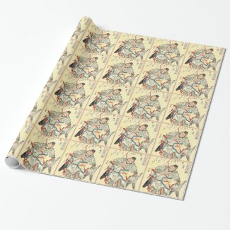 Japanese Samurai Warrior sketch tattoo Hokusai Wrapping Paper