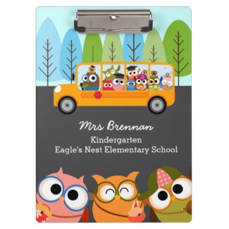 Cute Owls School Bus Personalized Teacher Clipboard