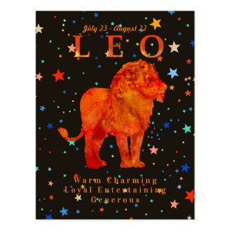 Leo zodiac red Lion modern traits Postcard