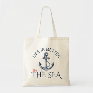 Life Is better By The Sea Blue Boat Anchor Tote Bag