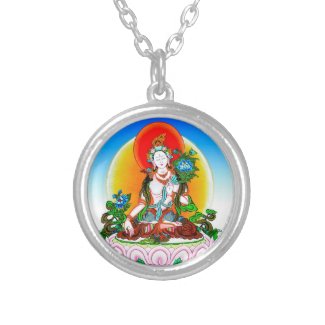Cool oriental tibetan thangka White Tara tattoo Round Pendant Necklace