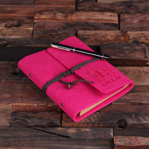 Personalized Felt Notebook & Pen - Fuchsia