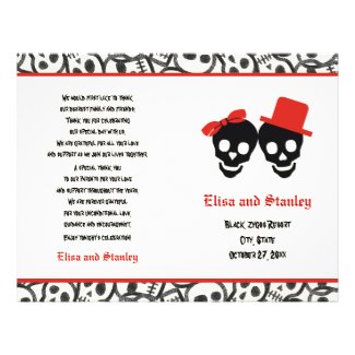 Halloween red &amp; black skull wedding folded program flyer