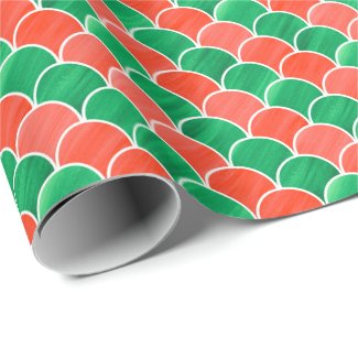 Red and Green Gouache Scale Pattern Wrapping Paper